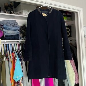 Rebecca Taylor melton NAVY dark blue cocoon pea coat  chain neckline jacket 6